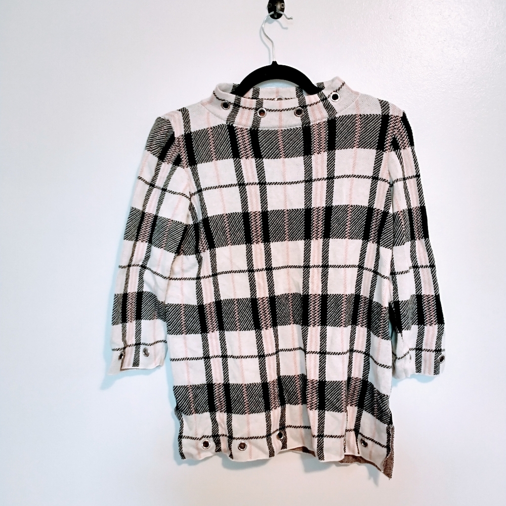 Belldini thick checkered pattern top, turtleneck with cutout details at hem and